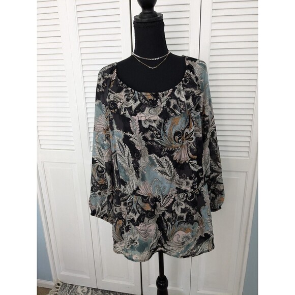 Maurices Top Sz 3X Boho Sheer Multi Paisley Off The Shoulder Peplum Ruffle Trim - Picture 1 of 14